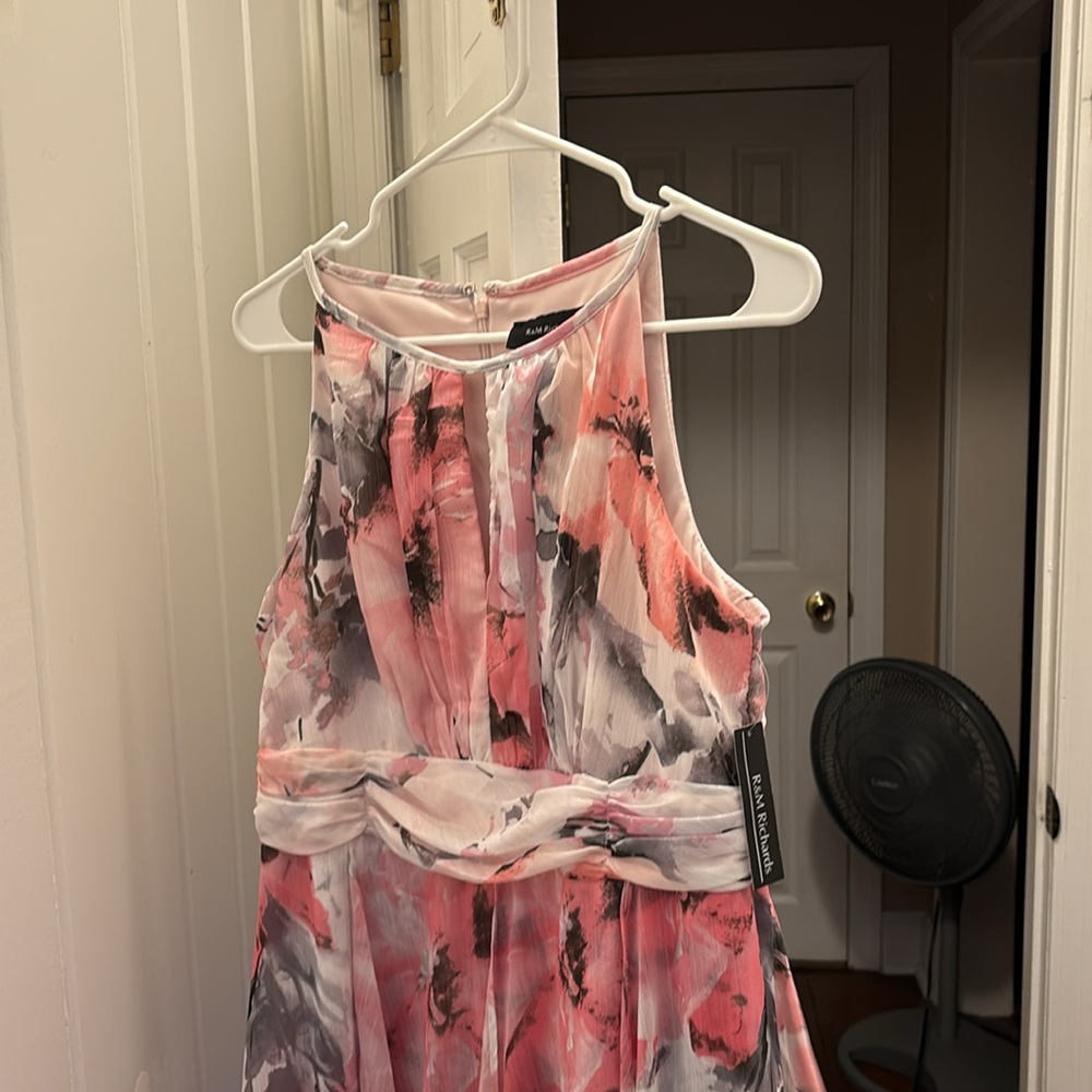 NWT R&M Richards Long Halter Sheer Maxi Dress Pink - Regular